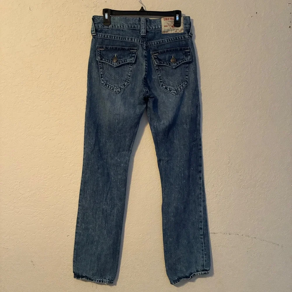True Religion Ricky Relaxed Straight Distressed Blue Denim Jeans Mens Size 28x32